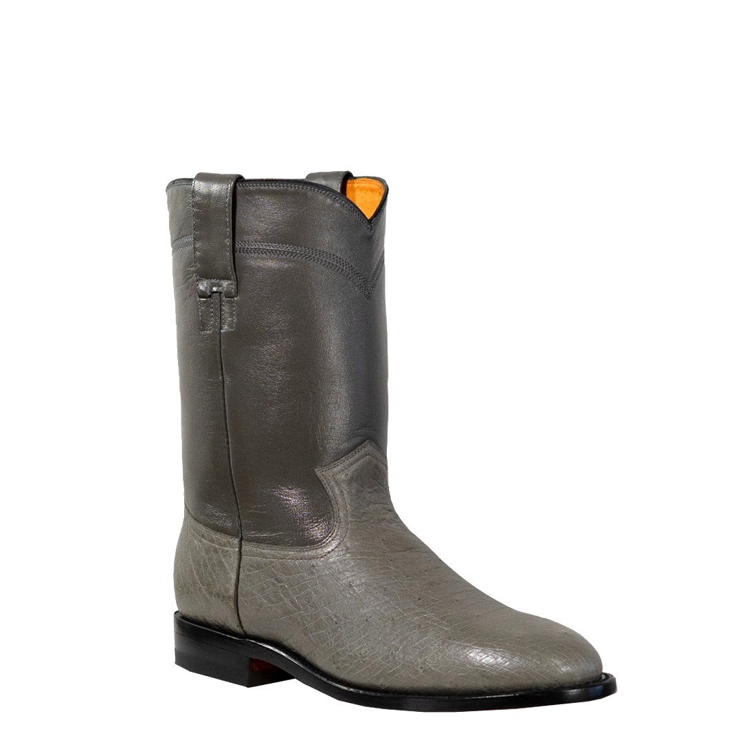 Galveston Smooth Ostrich Roper Boot - Grey Gavel Boots Galveston Smooth Ostrich Roper Boot - Grey Gavel Boots