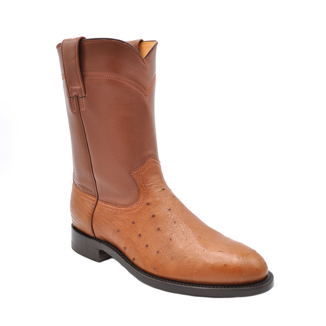 Galveston Smooth Ostrich Roper Boot Cognac Gavel Boots