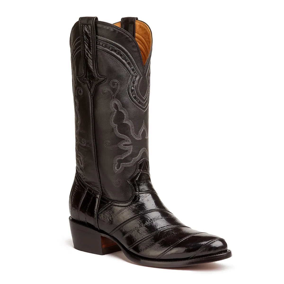 Patricio Eel Skin Classic Western Boots Black Gavel Boots