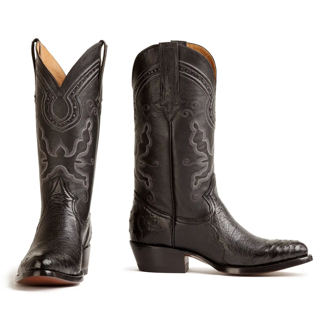 Bota Western Clásica de Avestruz Hidalgo de 4 piezas - Negra