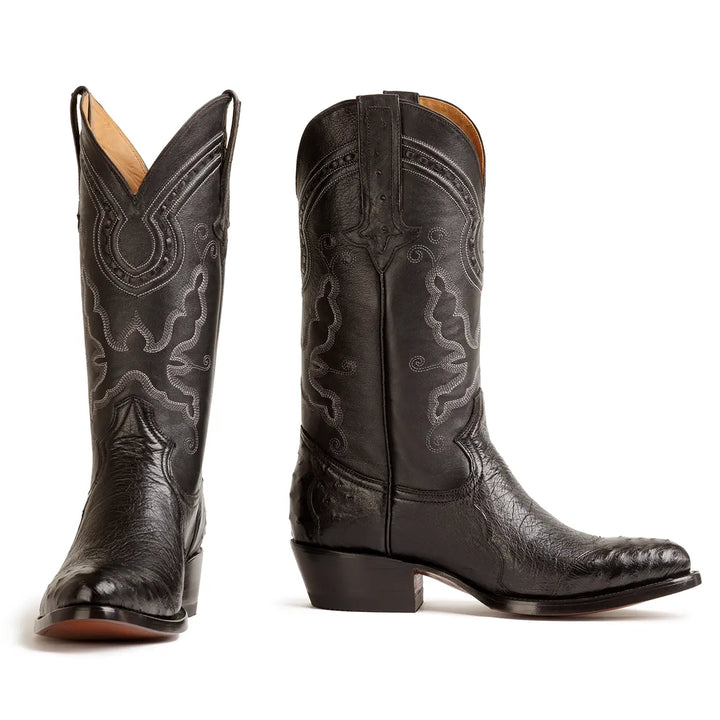 Bota Western Clásica de Avestruz Hidalgo de 4 piezas - Negra