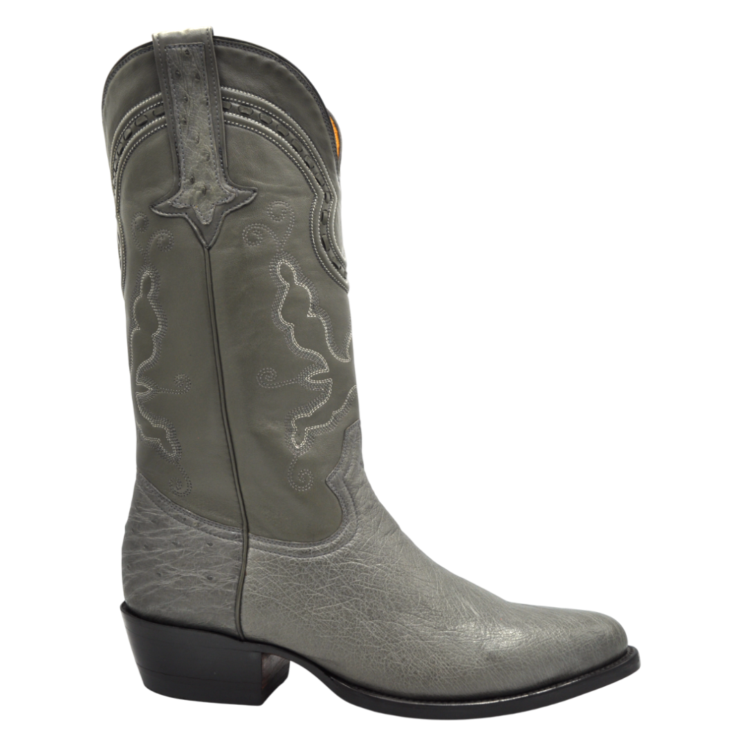 Travis Smooth Ostrich Classic Western Boot - Grey