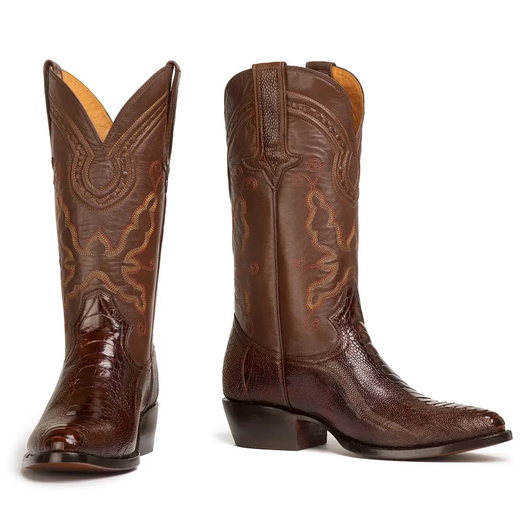 Bota Western clásica de pata de avestruz Collin - Marrón