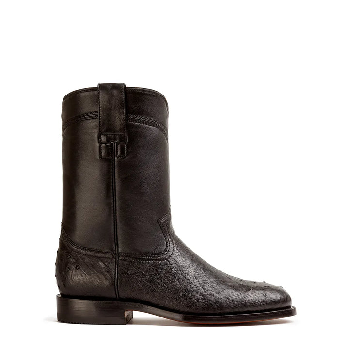 Bota Roper de Avestruz Liso Galveston - Negra