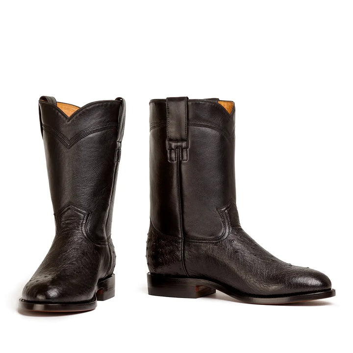 Bota Roper de Avestruz Liso Galveston - Negra