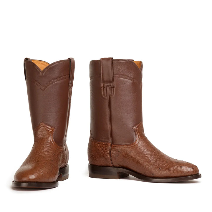 Bota Roper de Avestruz Liso Galveston - Tabaco