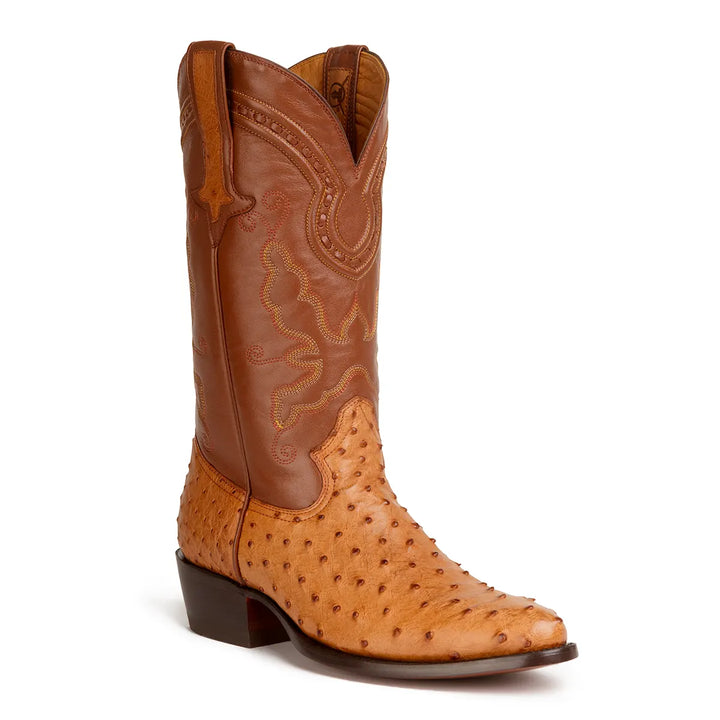 Bota Western clásica de avestruz Cameron Full Quill - Coñac
