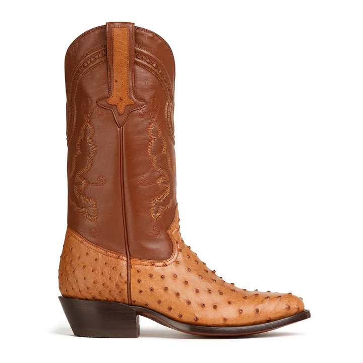 Bota Western clásica de avestruz Cameron Full Quill - Coñac