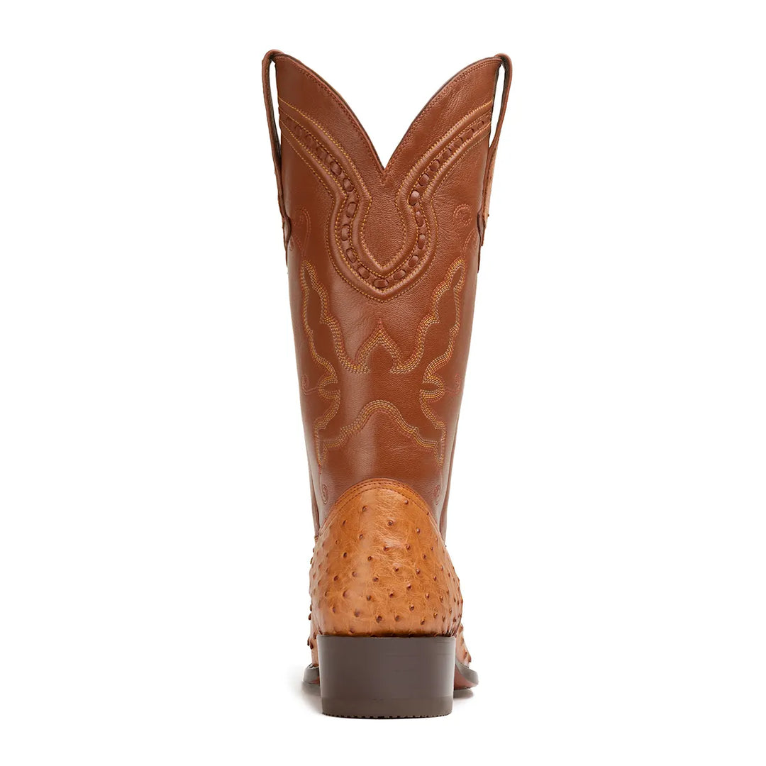 Bota Western clásica de avestruz Cameron Full Quill - Coñac