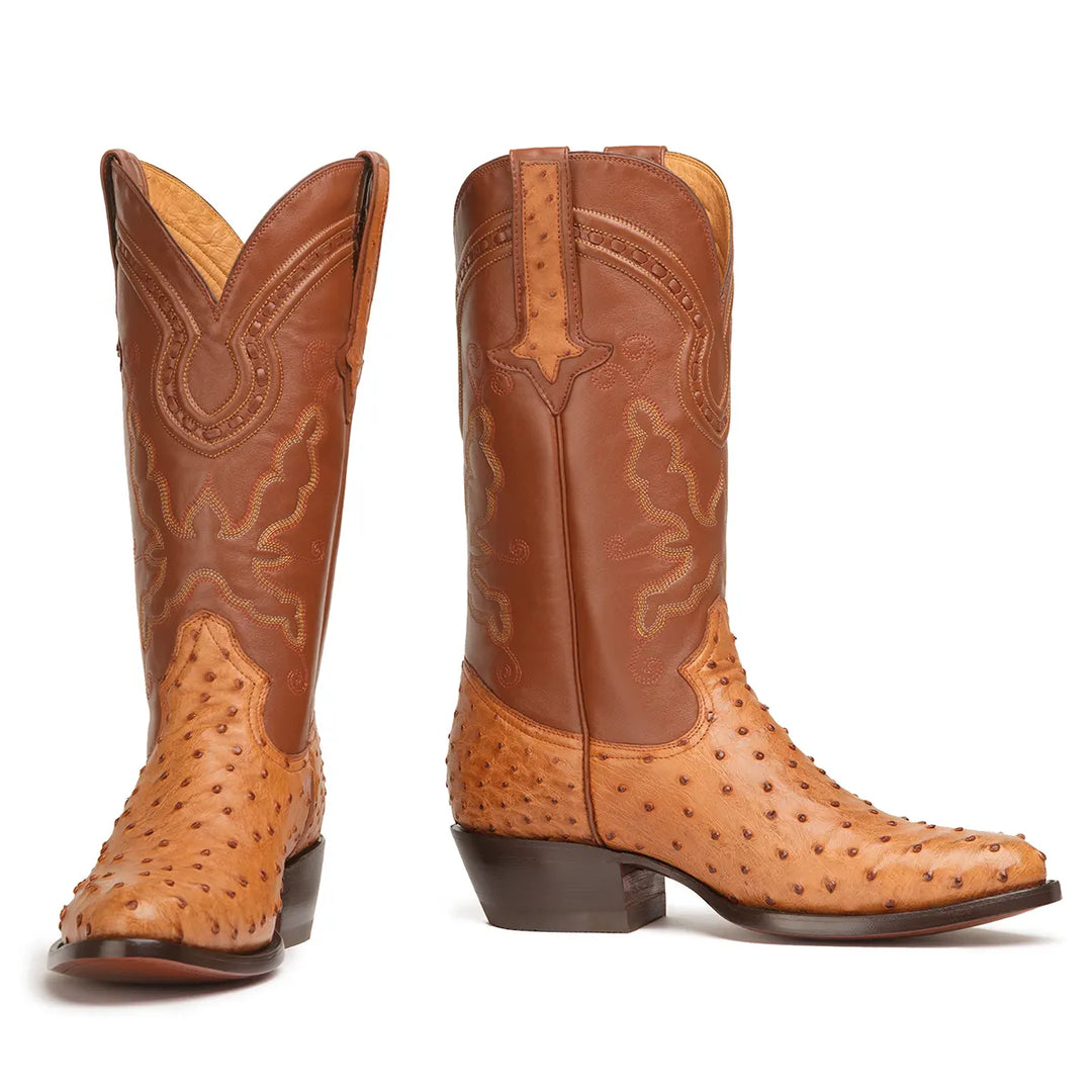 Bota Western clásica de avestruz Cameron Full Quill - Coñac