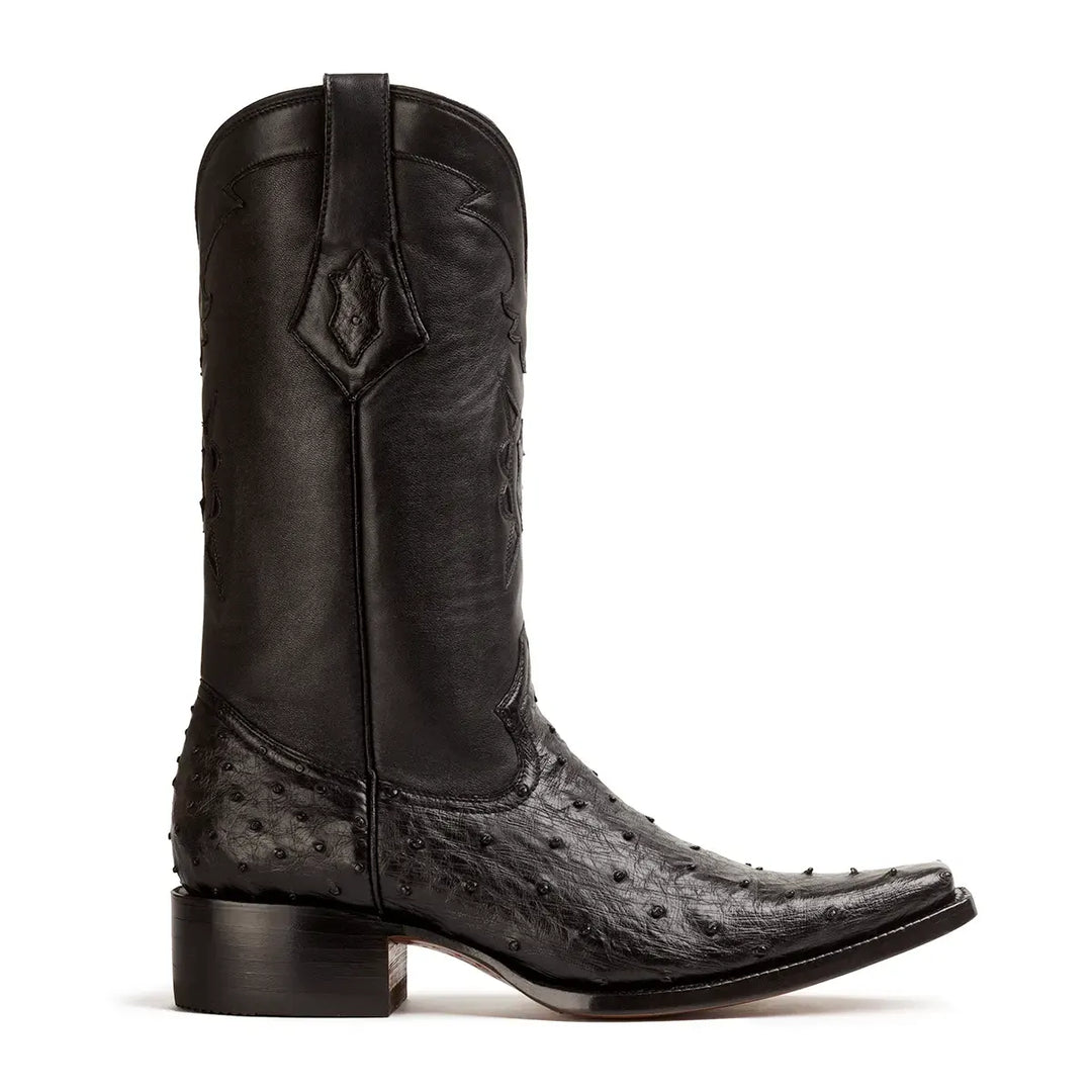 Bota Cortez Full Quill Avestruz Spanish Toe - Negro