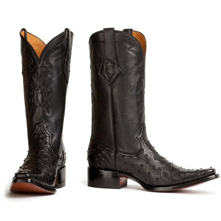 Bota Cortez Full Quill Avestruz Spanish Toe - Negro