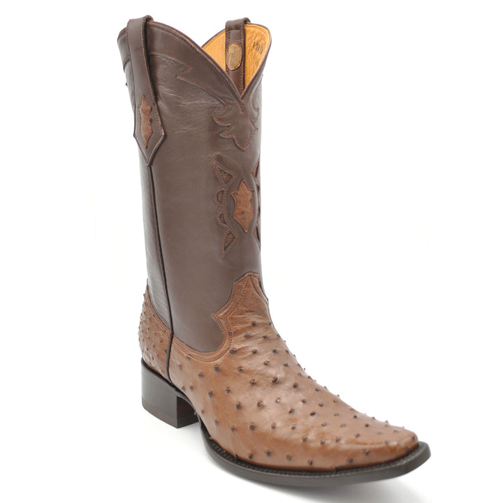 Bota Cortez Full Quill Avestruz Spanish Toe - Marrón Tabaco