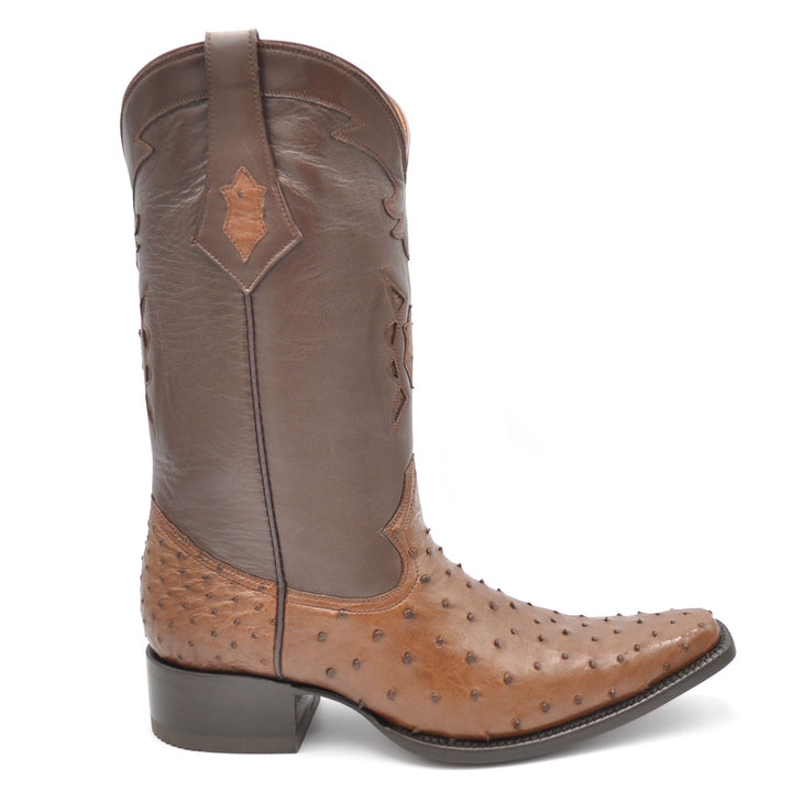Bota Cortez Full Quill Avestruz Spanish Toe - Marrón Tabaco