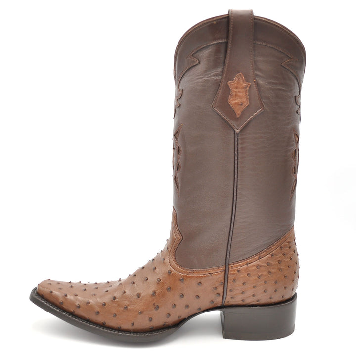 Bota Cortez Full Quill Avestruz Spanish Toe - Marrón Tabaco