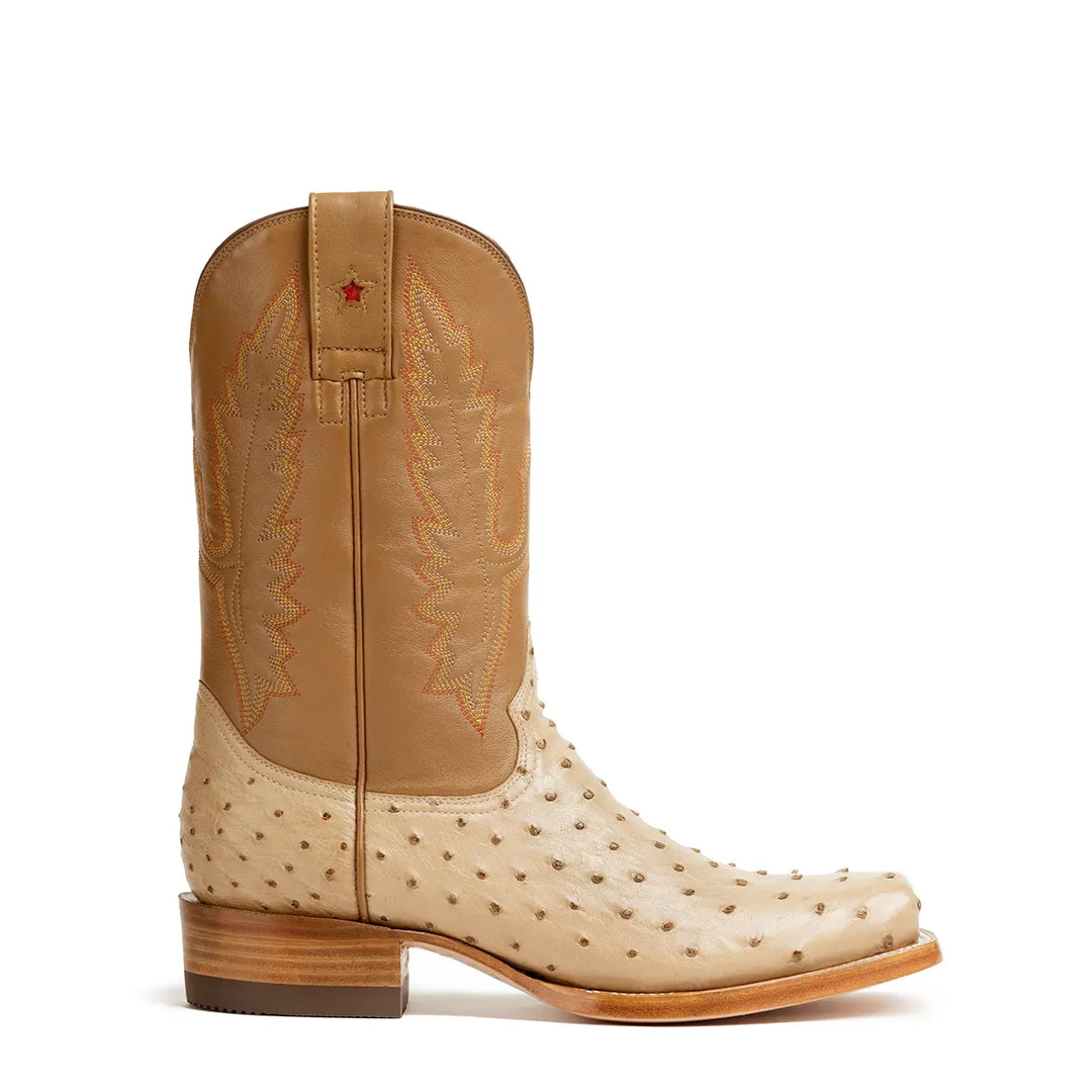 Antonio Full Quill Avestruz Stockman Bota de punta cuadrada - Oryx