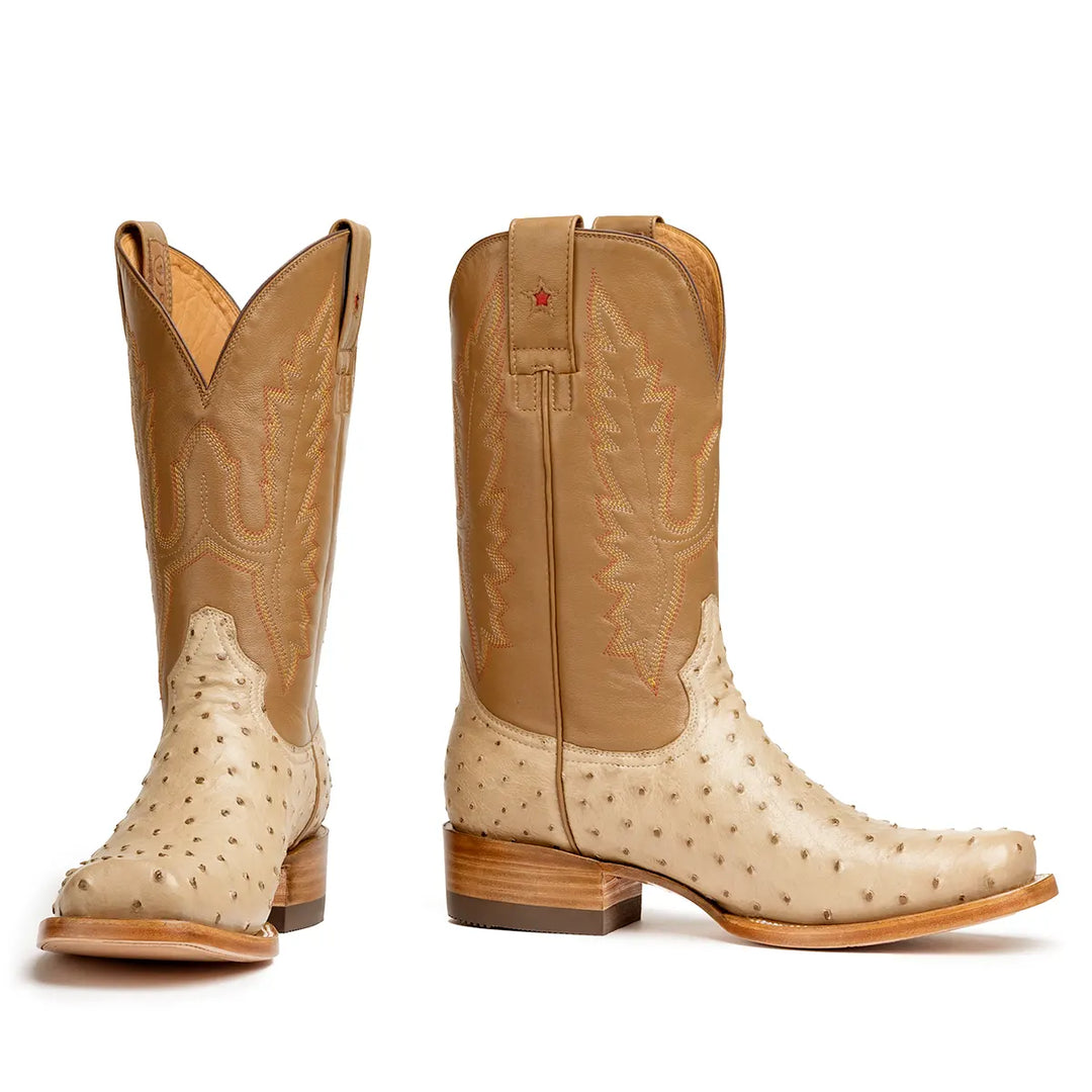 Antonio Full Quill Avestruz Stockman Bota de punta cuadrada - Oryx