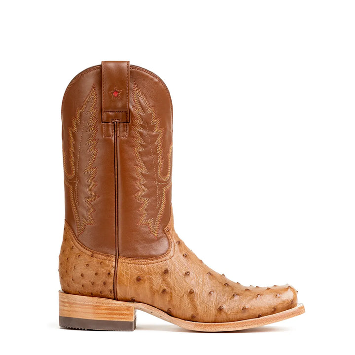 Bota de Avestruz Antonio Full Quill Stockman Square Toe - Cognac
