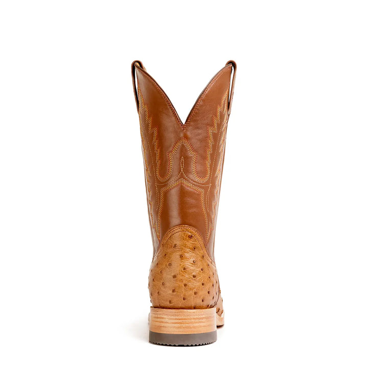 Bota de Avestruz Antonio Full Quill Stockman Square Toe - Cognac