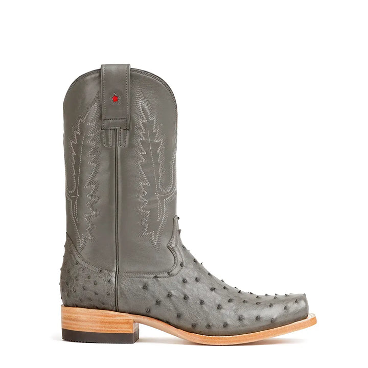 Antonio Full Quill Avestruz Stockman Bota de punta cuadrada - Gris