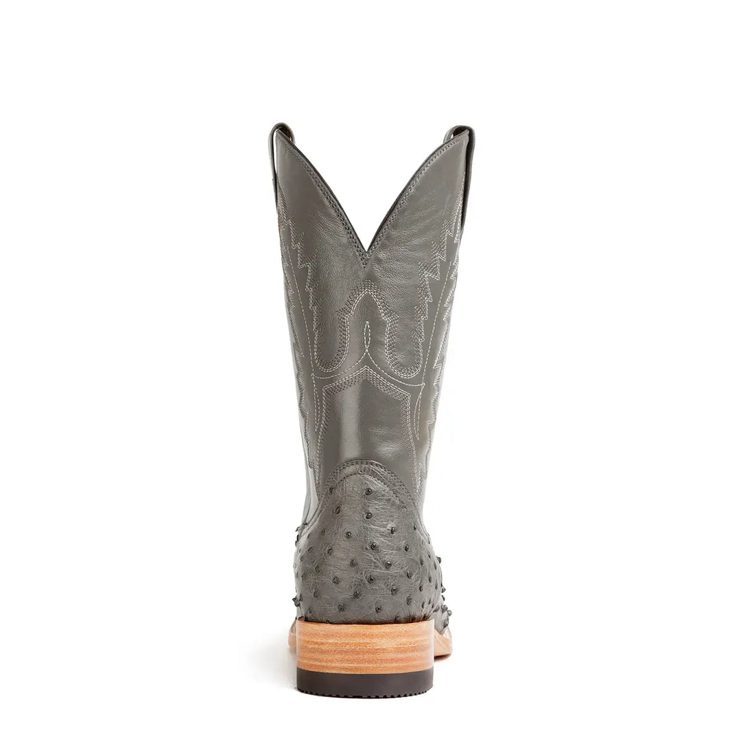 Antonio Full Quill Avestruz Stockman Bota de punta cuadrada - Gris