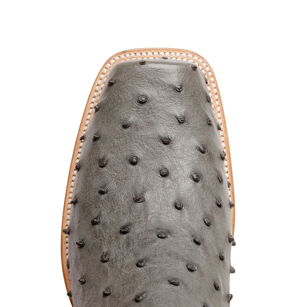 Antonio Full Quill Avestruz Stockman Bota de punta cuadrada - Gris