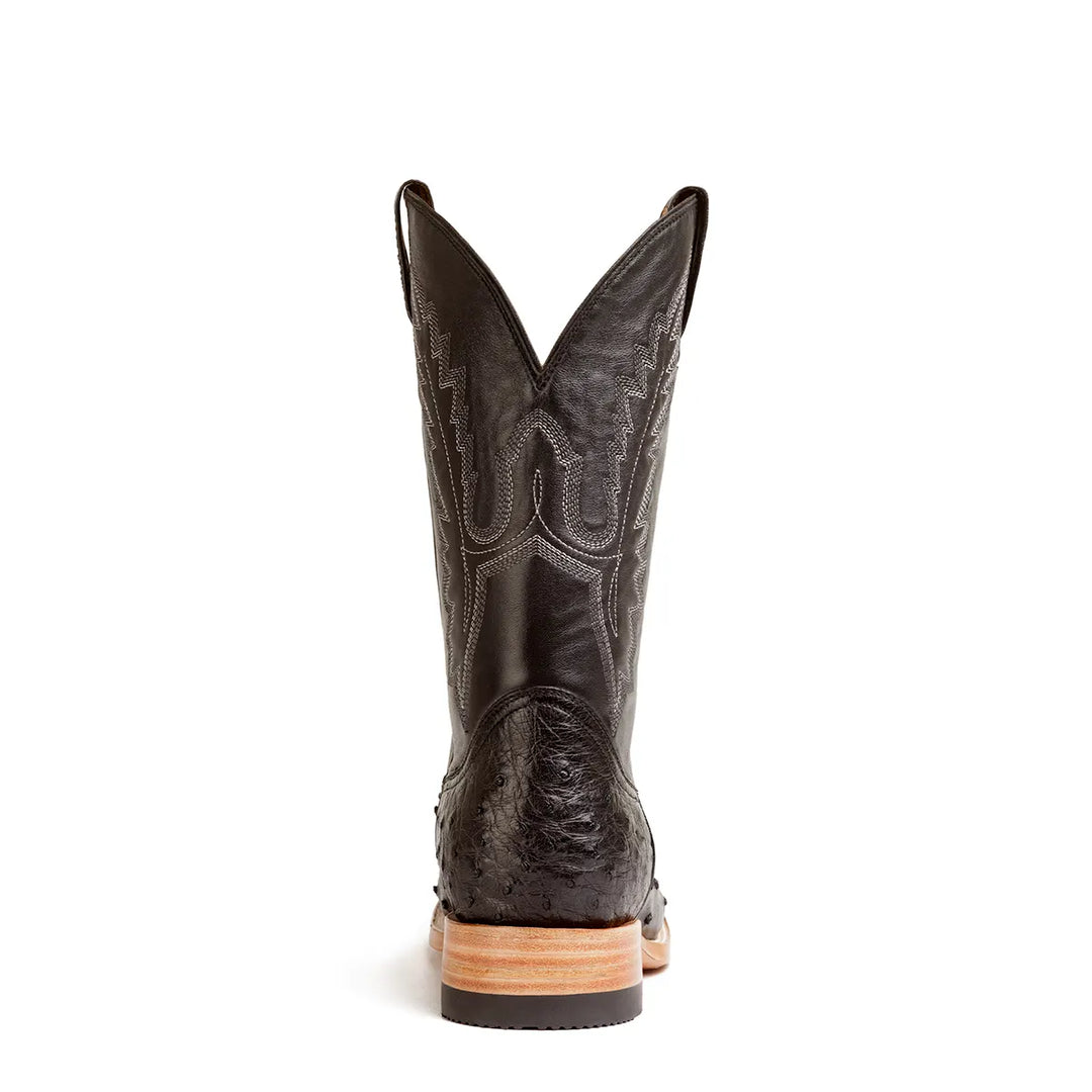 Antonio Full Quill Avestruz Stockman Bota de punta cuadrada - Negro