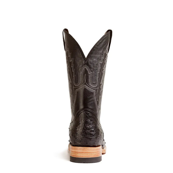 Antonio Full Quill Avestruz Stockman Bota de punta cuadrada - Negro