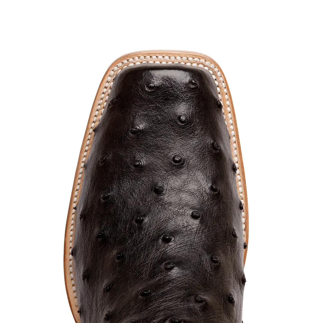 Antonio Full Quill Avestruz Stockman Bota de punta cuadrada - Negro