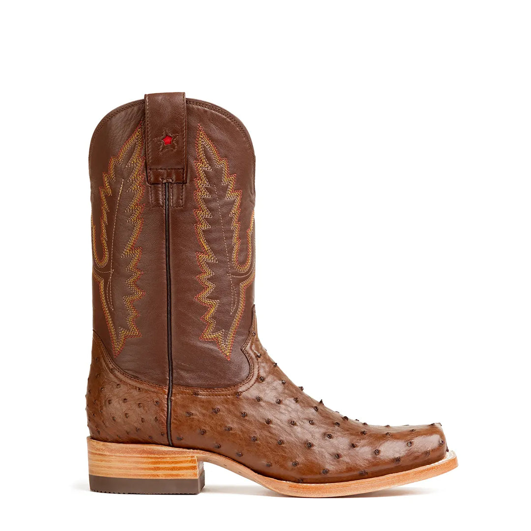 Antonio Full Quill Avestruz Stockman Bota de punta cuadrada Marron tabaco Gavel Botas