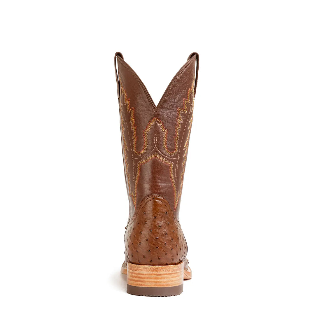 Antonio Full Quill Avestruz Stockman Bota de punta cuadrada - Marrón tabaco