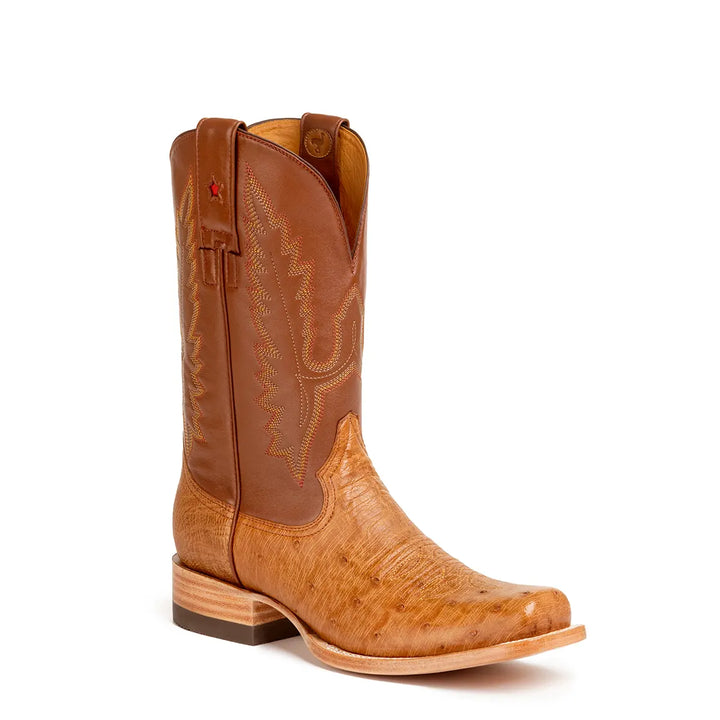 Bota de Avestruz Liso Arroyo Stockman Punta Cuadrada - Cognac