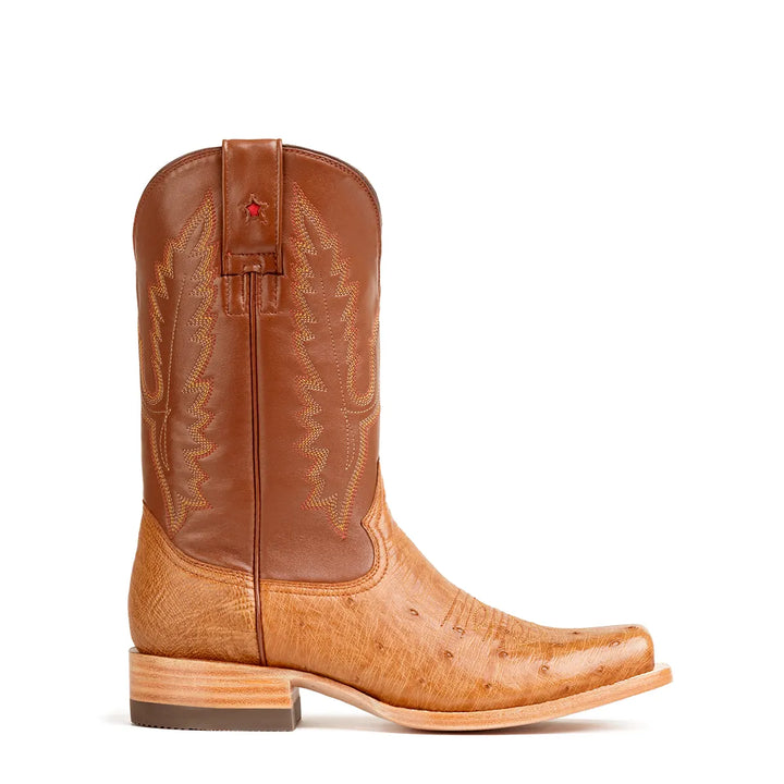 Bota de Avestruz Liso Arroyo Stockman Punta Cuadrada - Cognac