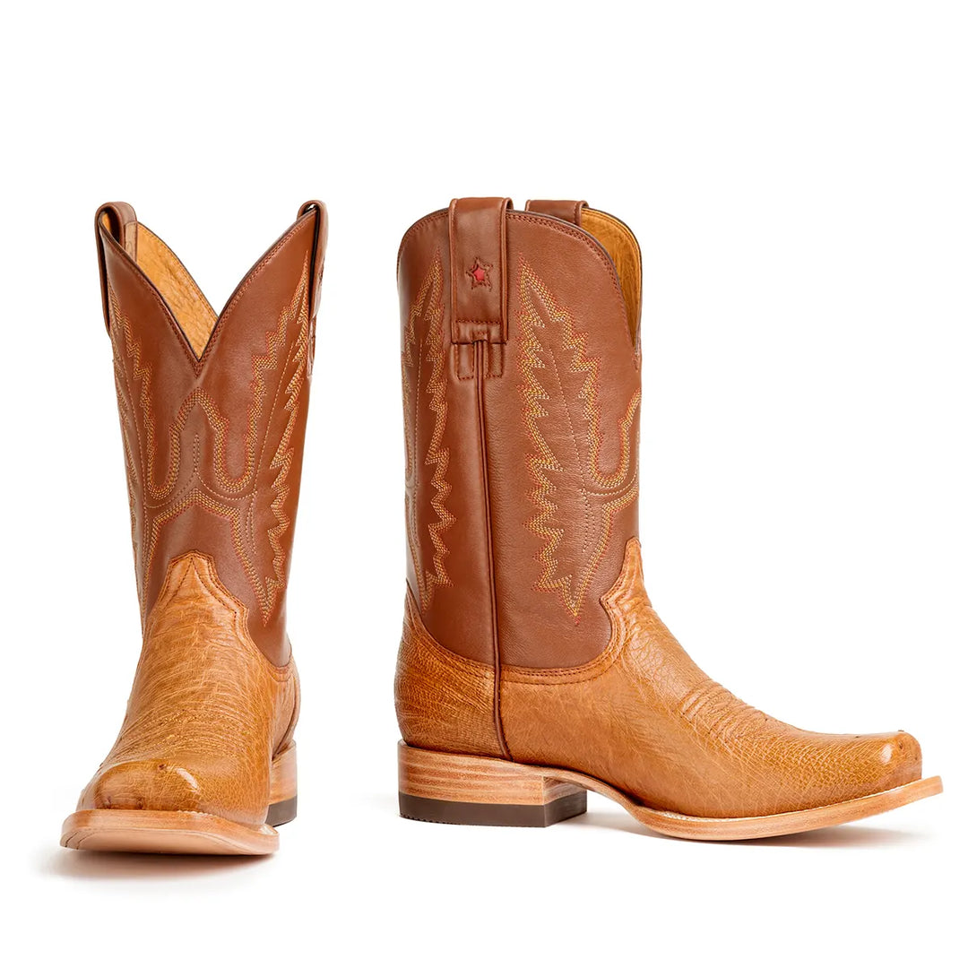 Bota de Avestruz Liso Arroyo Stockman Punta Cuadrada - Cognac