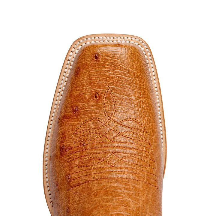 Bota de Avestruz Liso Arroyo Stockman Punta Cuadrada - Cognac