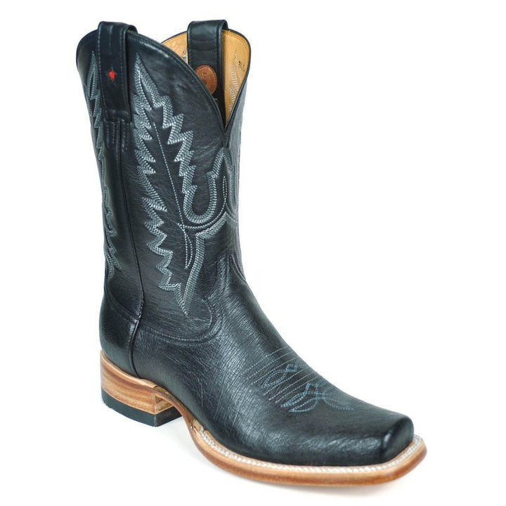 Bota de Avestruz Liso Arroyo Stockman con punta cuadrada - Negra