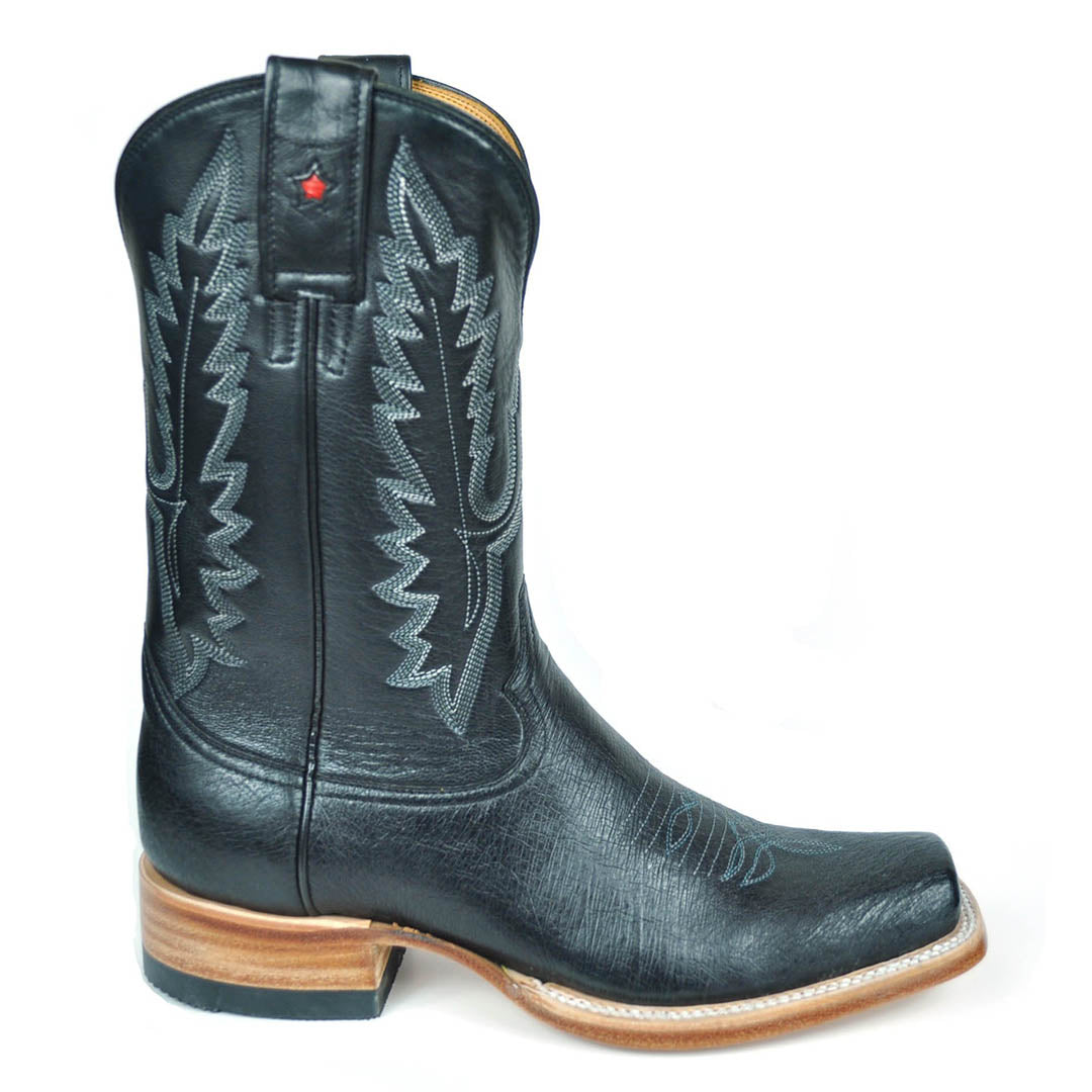 Bota de Avestruz Liso Arroyo Stockman con punta cuadrada - Negra