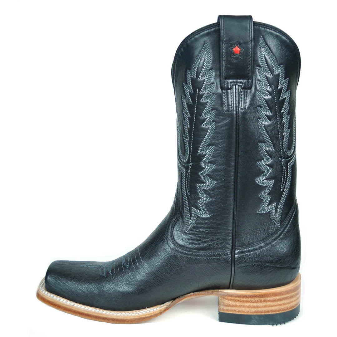 Bota de Avestruz Liso Arroyo Stockman con punta cuadrada - Negra