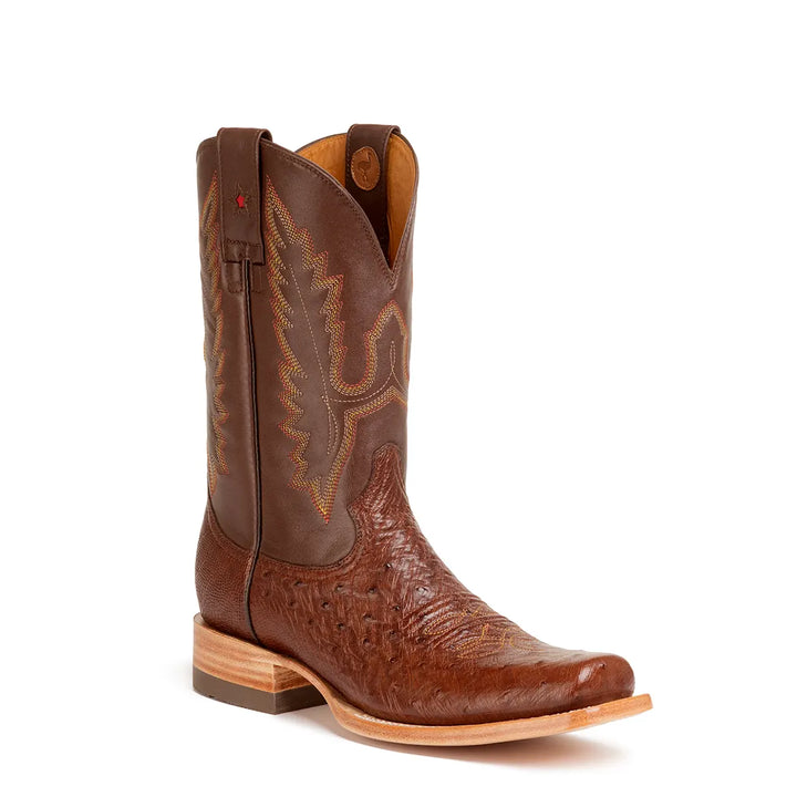 Arroyo Smooth Ostrich Stockman Bota de punta cuadrada - Marrón tabaco