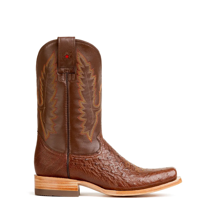 Arroyo Smooth Ostrich Stockman Bota de punta cuadrada - Marrón tabaco