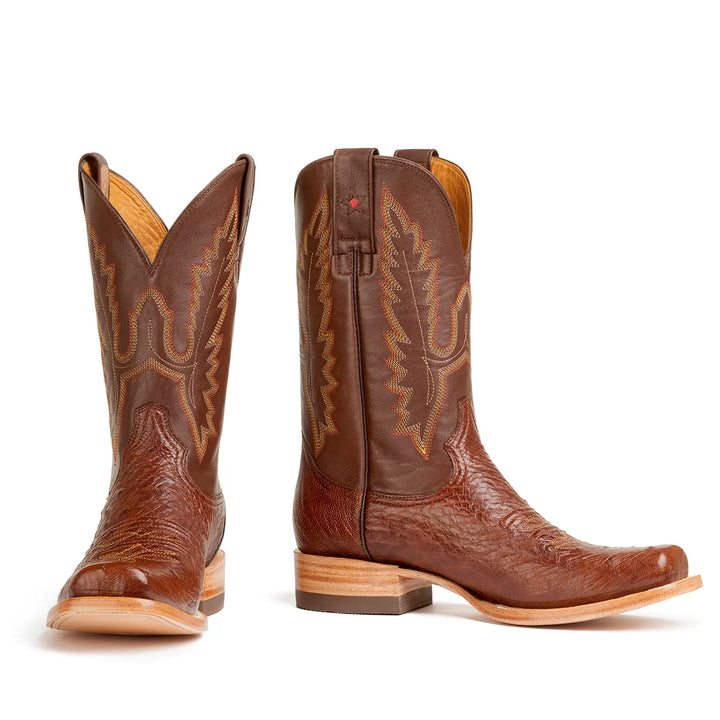 Arroyo Smooth Ostrich Stockman Bota de punta cuadrada - Marrón tabaco