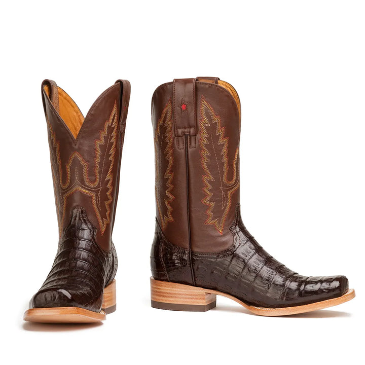 Garner Caiman Tail Belly Cut Stockman Bota punta cuadrada - Marrón