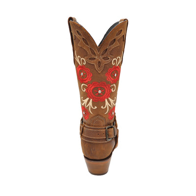 Botas Luma de mujer con punta cuadrada de color marrón y rosas rojas