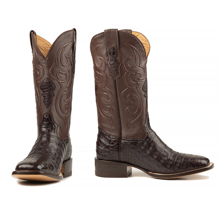 Zavala Caiman Belly Rodeo Square Toe Boot-Brown