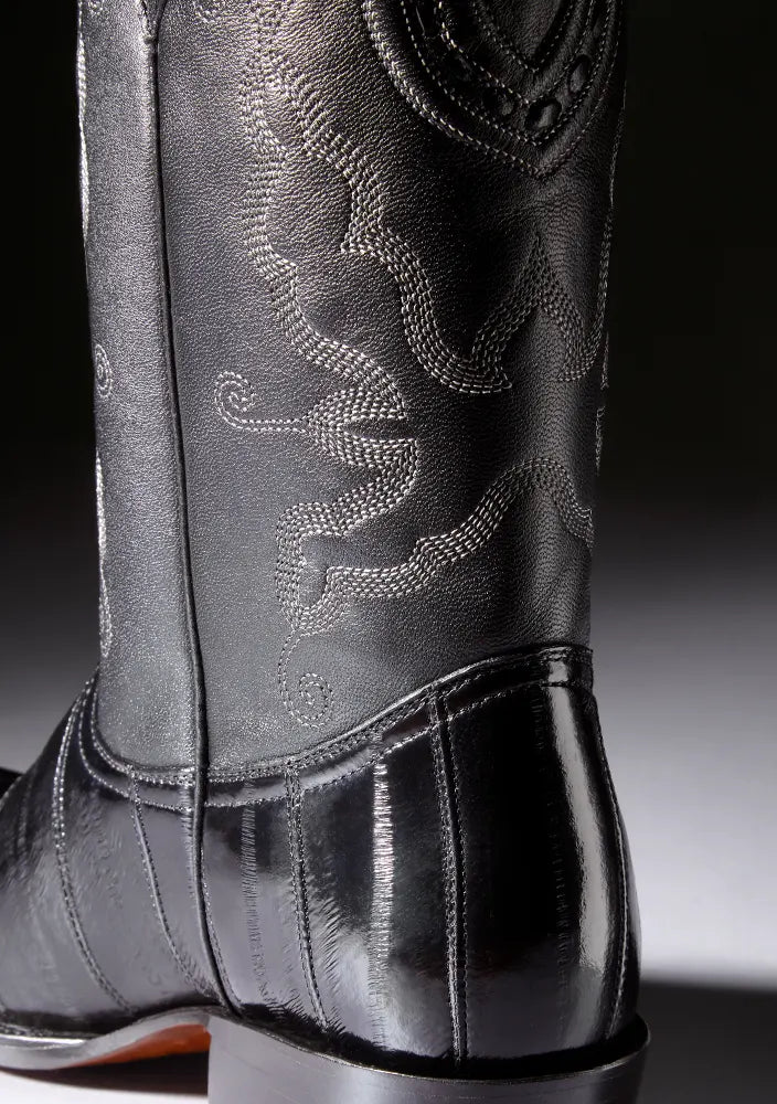 Patricio Eel Skin Classic Western Boots Black Gavel Boots