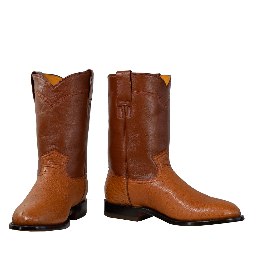 Galveston Smooth Ostrich Roper Boot - Cognac