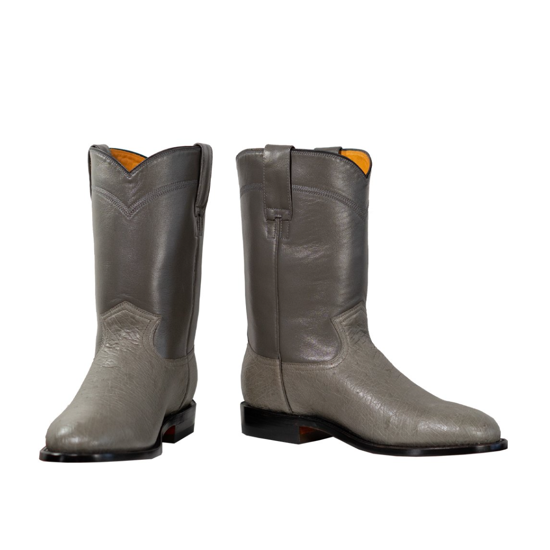 Galveston Smooth Ostrich Roper Boot - Grey