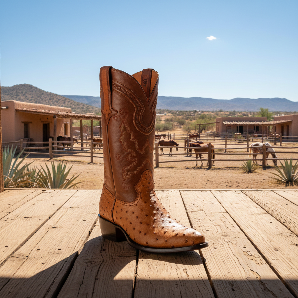 Cameron Full Quill Ostrich Classic Western Boot - Cognac