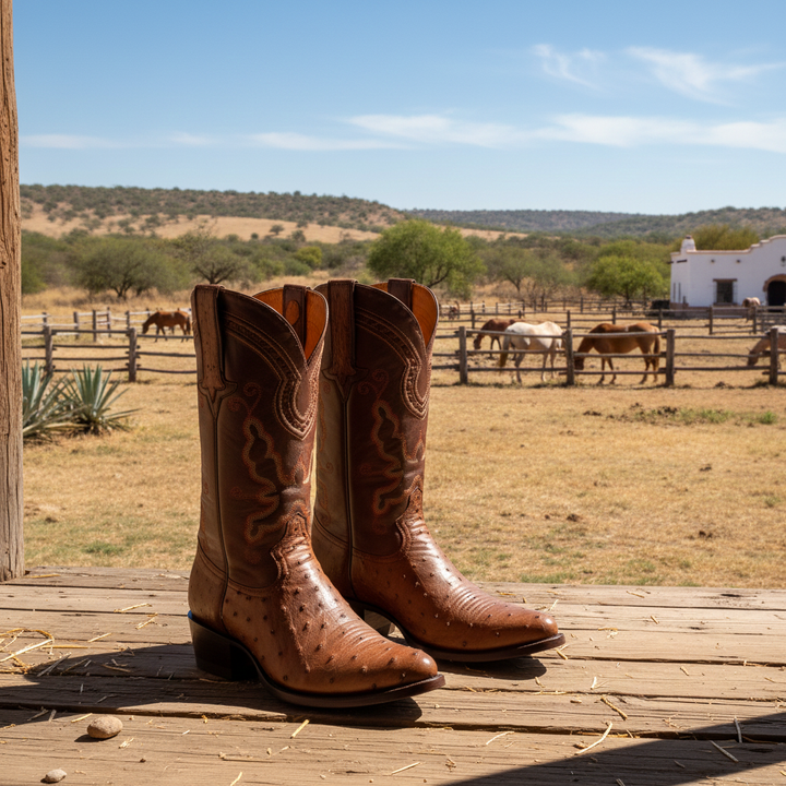 Cameron Full Quill Ostrich Classic Western Boot - Tobacco Brown