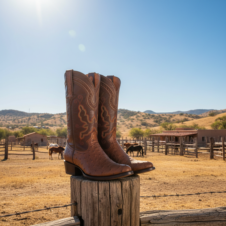 Cameron Full Quill Ostrich Classic Western Boot - Tobacco Brown
